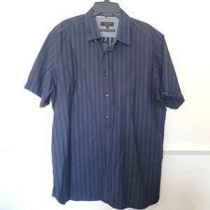 Ted Baker London Shirt Button Down Short Sleeves Striped Blue Mens Sz 5 US Large